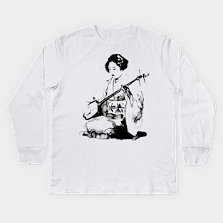 geisha playing shamisen Kids Long Sleeve T-Shirt